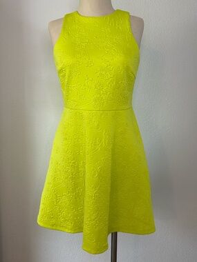 Capernaum Neon Yellow Embossed Fit & Flare Dress Size 6